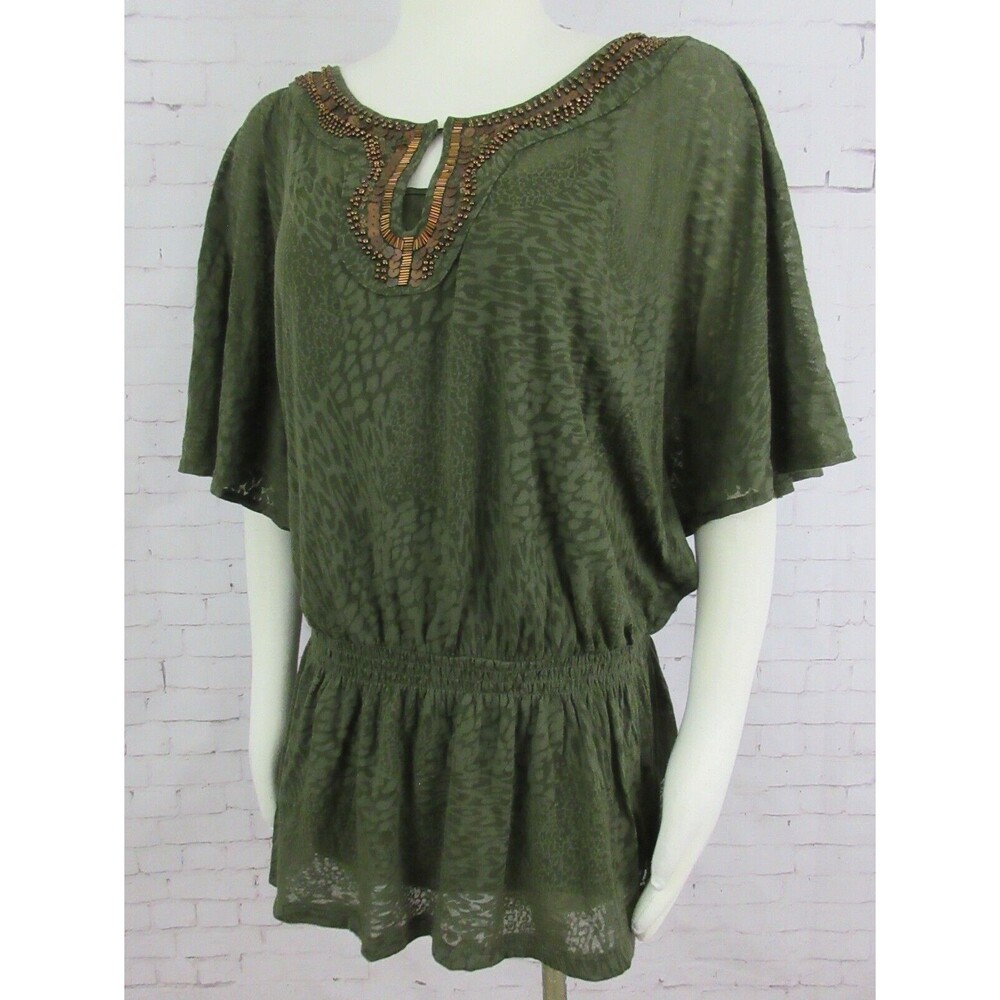 ALFANI - Green Beaded Burnout BatWing Sleeve Knit Top w/Cami size 0X